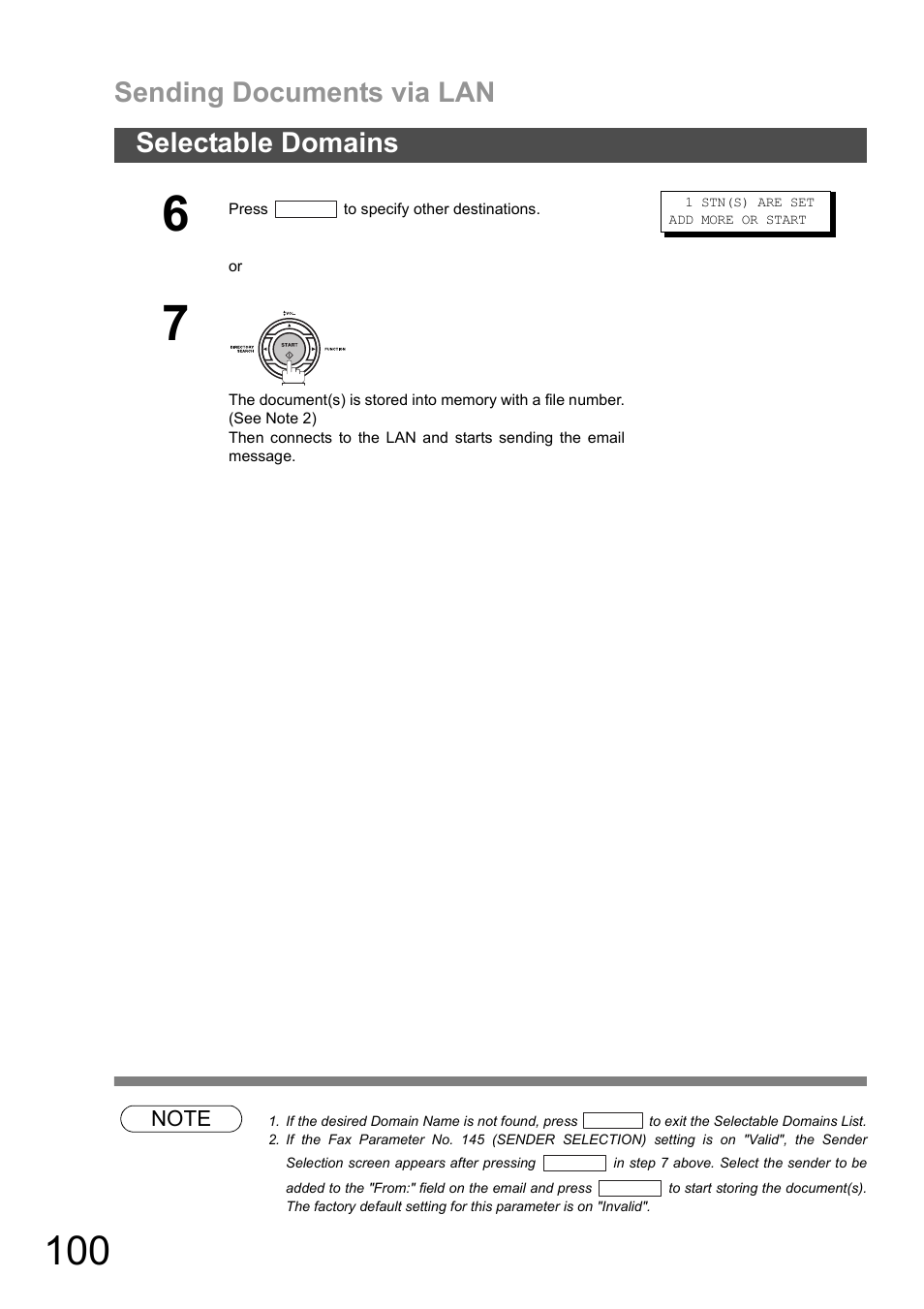 Sending documents via lan, Selectable domains | Panasonic DX-600 User Manual | Page 100 / 255