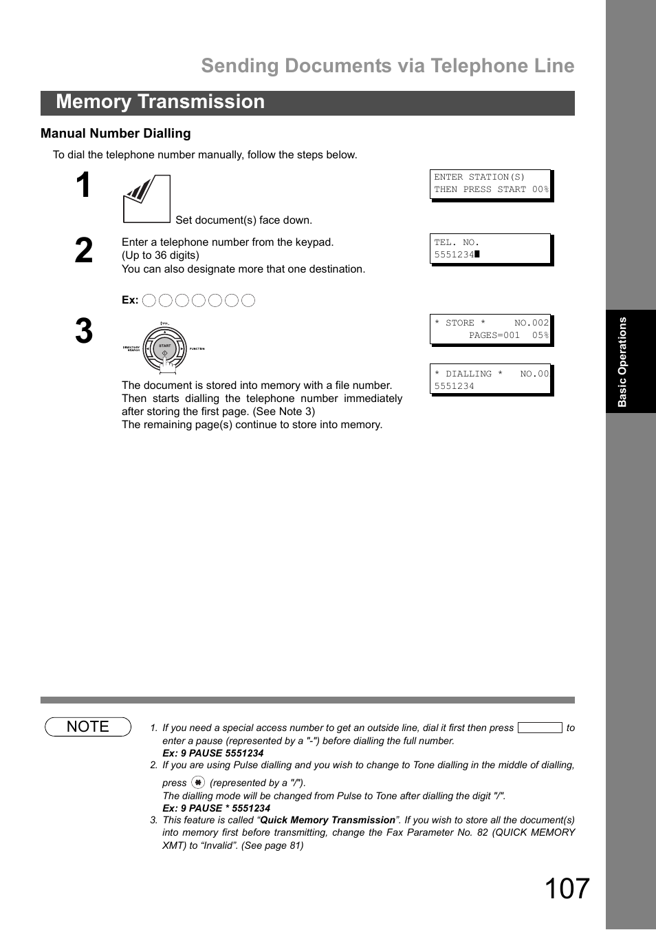 107 to, Sending documents via telephone line | Panasonic DX-600 User Manual | Page 107 / 255