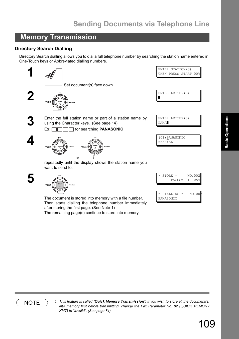 Sending documents via telephone line | Panasonic DX-600 User Manual | Page 109 / 255