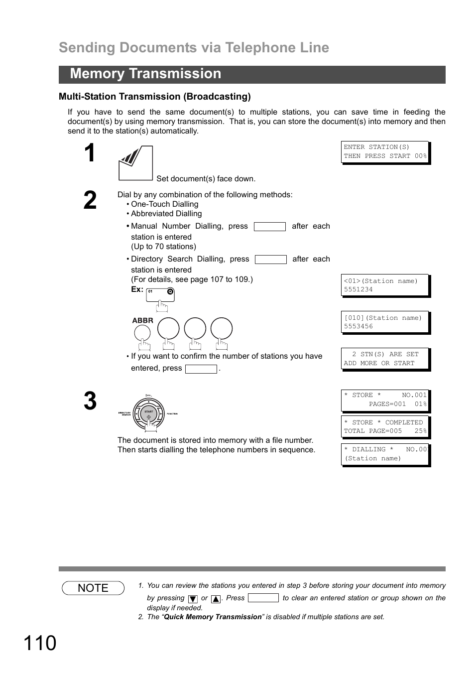 Sending documents via telephone line | Panasonic DX-600 User Manual | Page 110 / 255