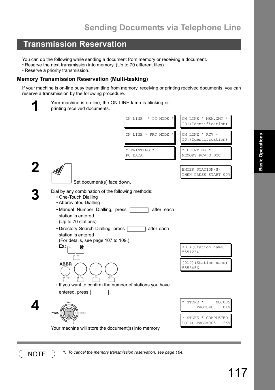 Transmission reservation, Sending documents via telephone line | Panasonic DX-600 User Manual | Page 117 / 255