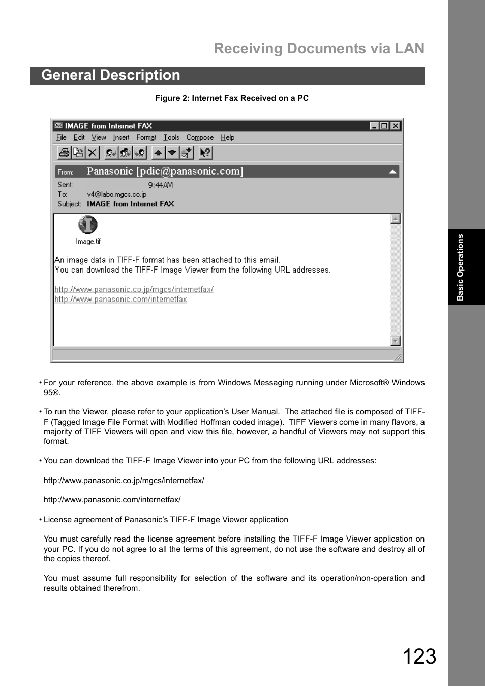 Receiving documents via lan, General description | Panasonic DX-600 User Manual | Page 123 / 255