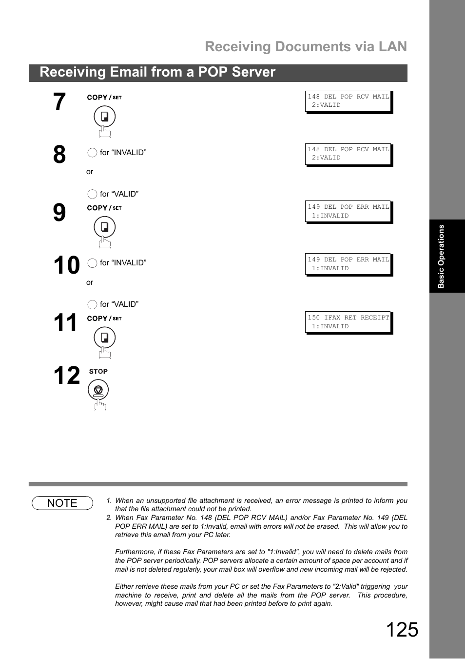 Receiving documents via lan, Receiving email from a pop server | Panasonic DX-600 User Manual | Page 125 / 255