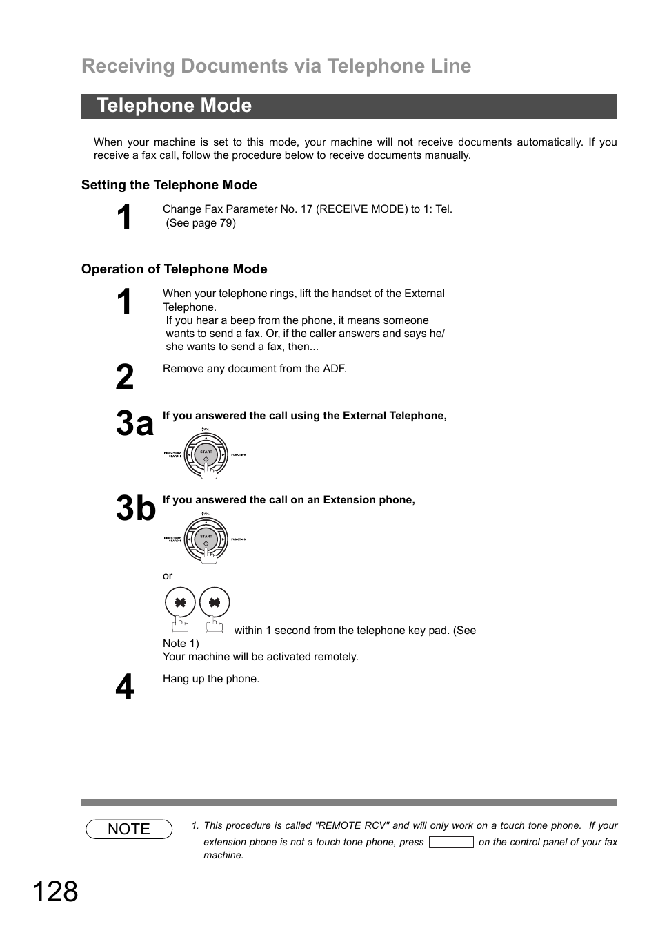 Telephone mode | Panasonic DX-600 User Manual | Page 128 / 255