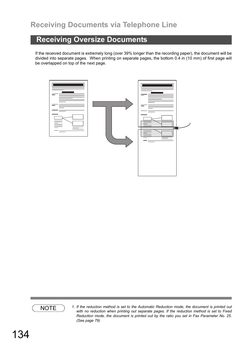 Receiving oversize documents, Receiving documents via telephone line | Panasonic DX-600 User Manual | Page 134 / 255