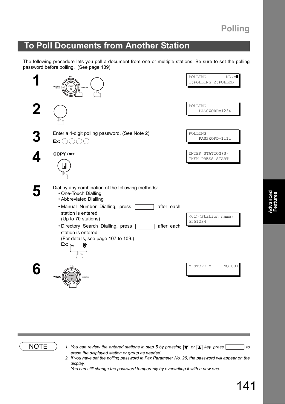 To poll documents from another station, Polling | Panasonic DX-600 User Manual | Page 141 / 255