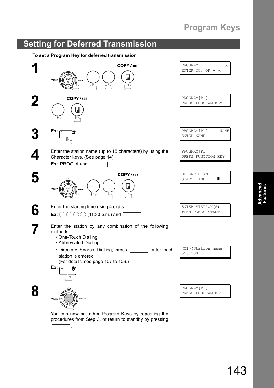 Setting for deferred transmission, Program keys | Panasonic DX-600 User Manual | Page 143 / 255