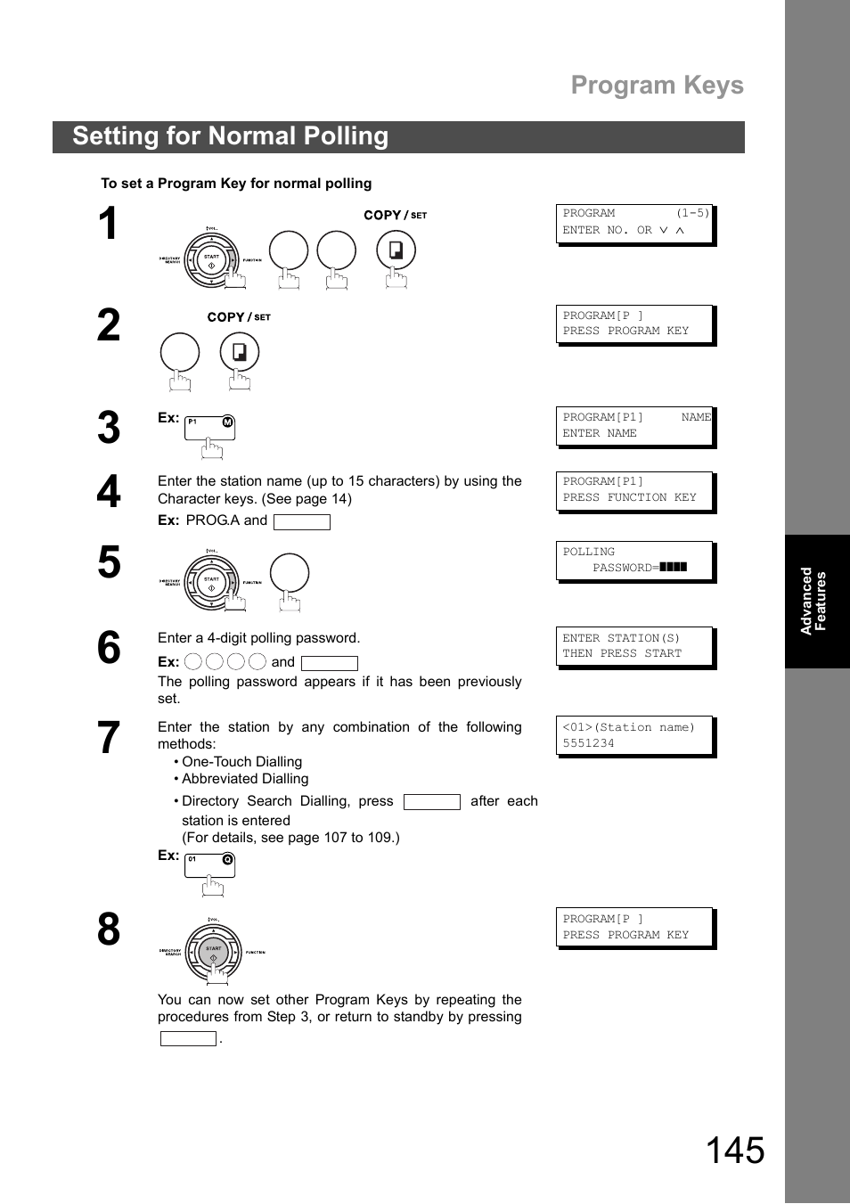 Setting for normal polling, Program keys | Panasonic DX-600 User Manual | Page 145 / 255