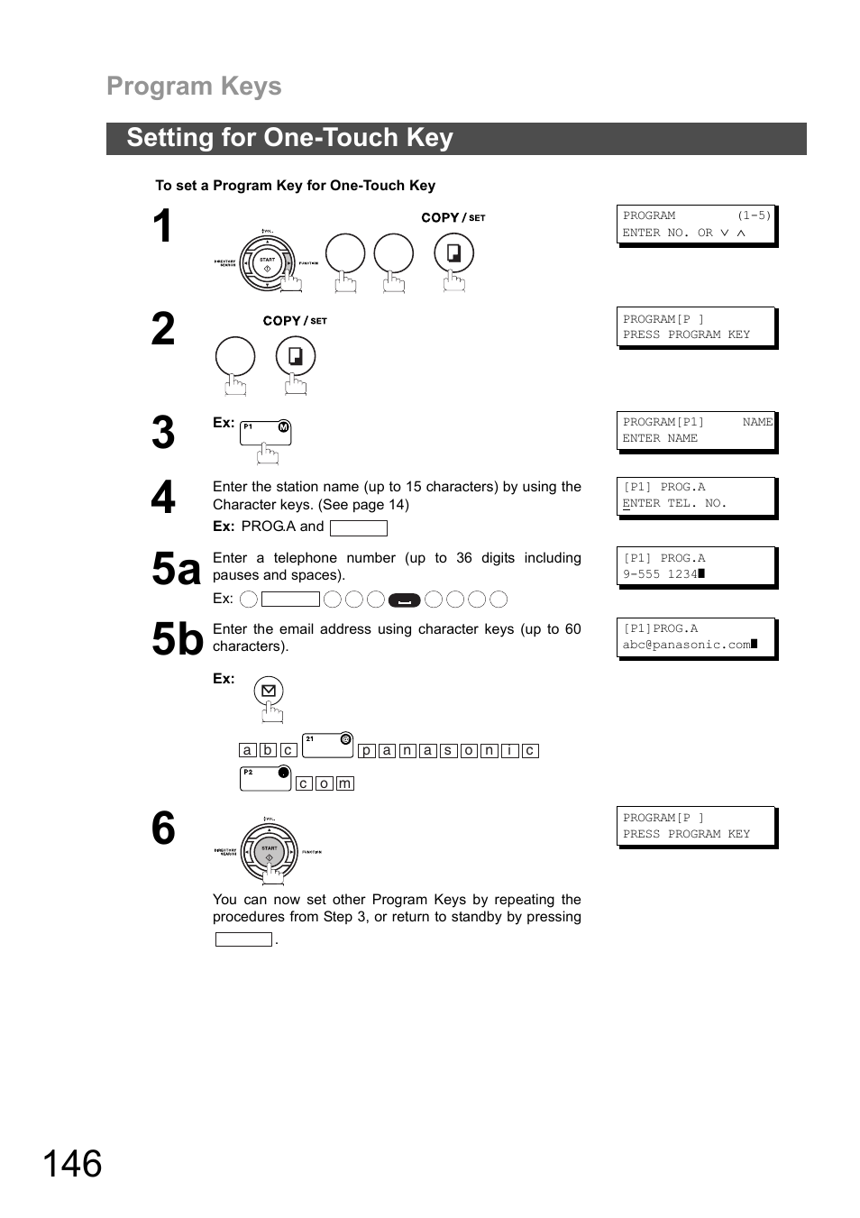 Setting for one-touch key, Program keys | Panasonic DX-600 User Manual | Page 146 / 255