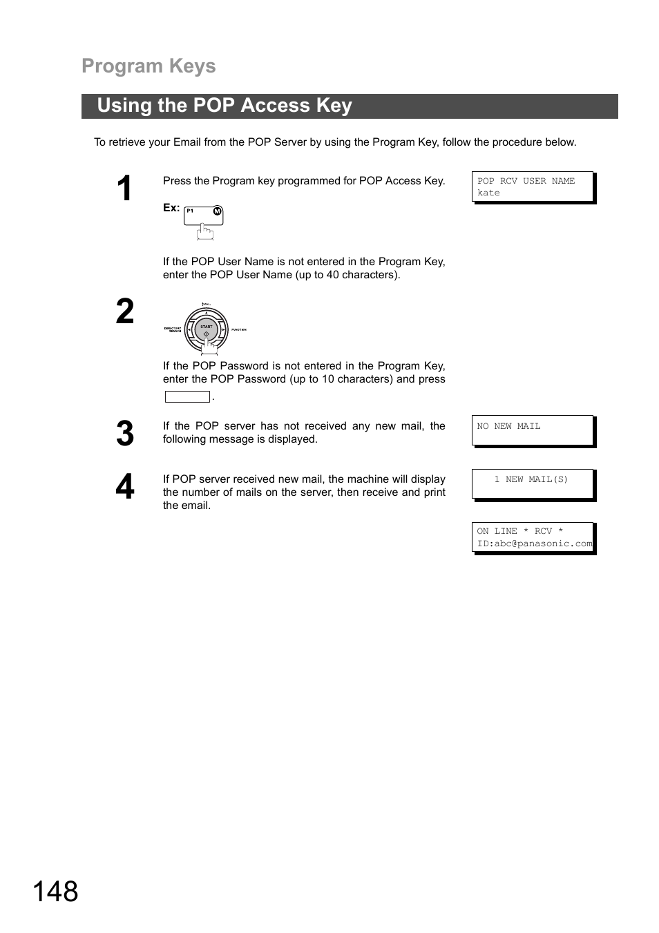 Using the pop access key | Panasonic DX-600 User Manual | Page 148 / 255