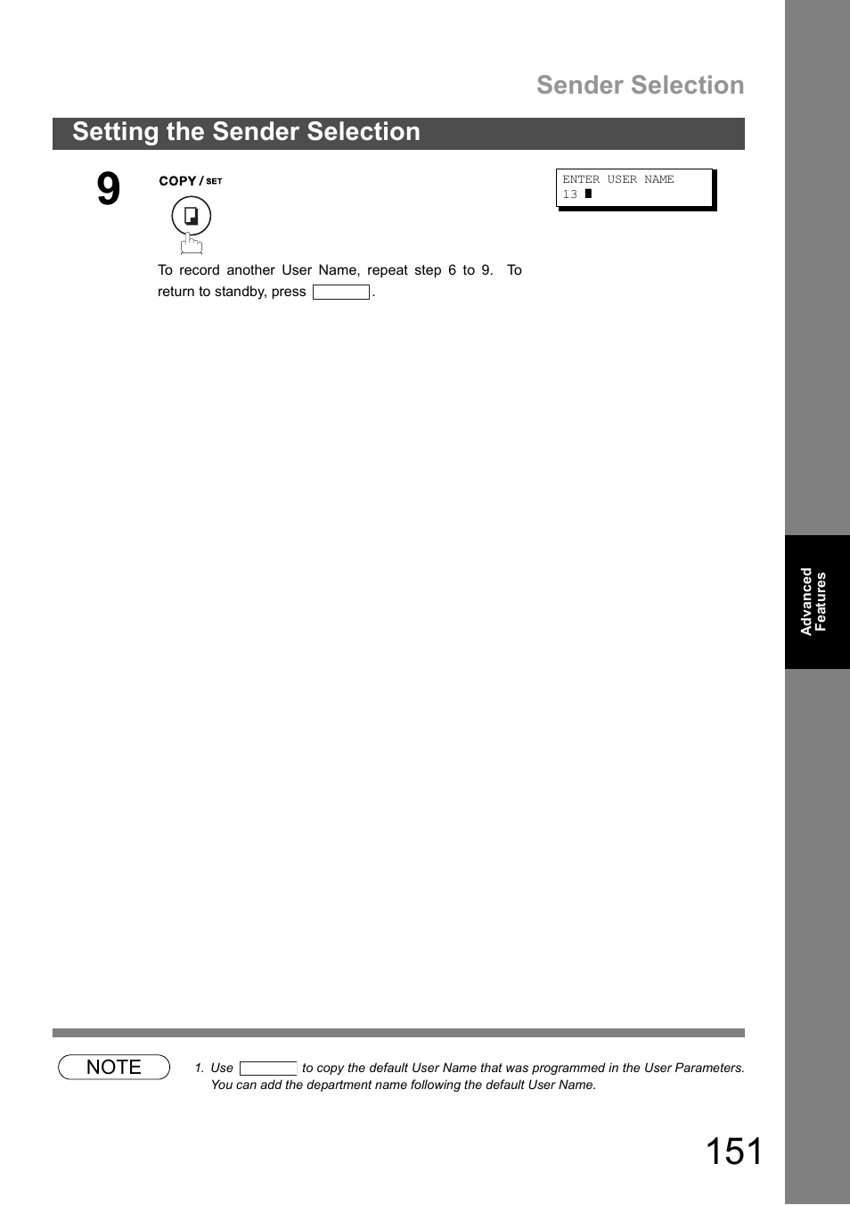 Sender selection, Setting the sender selection | Panasonic DX-600 User Manual | Page 151 / 255