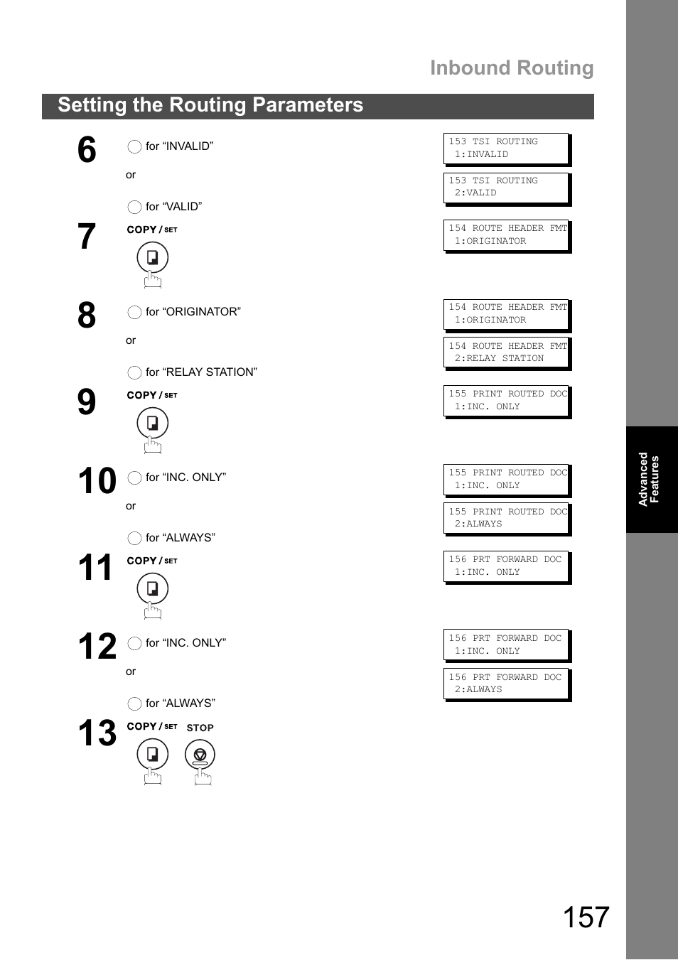 Inbound routing, Setting the routing parameters | Panasonic DX-600 User Manual | Page 157 / 255