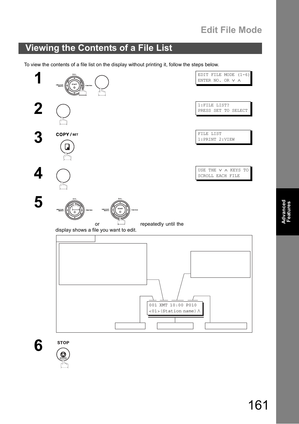Viewing the contents of a file list, Edit file mode | Panasonic DX-600 User Manual | Page 161 / 255