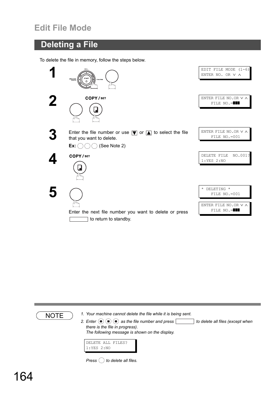 Deleting a file, Edit file mode | Panasonic DX-600 User Manual | Page 164 / 255