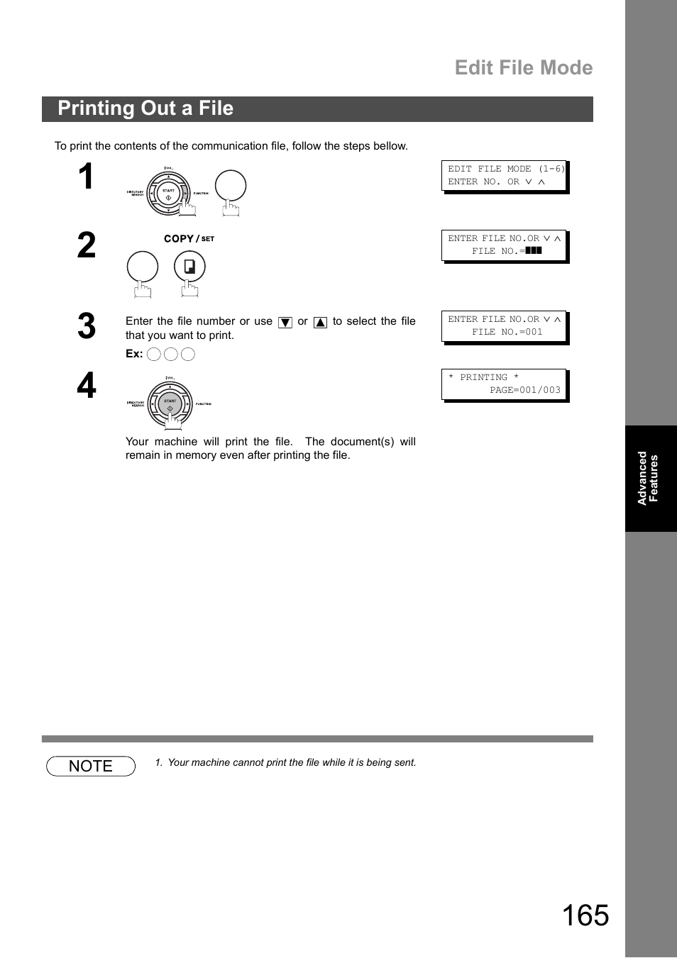 Printing out a file, Edit file mode | Panasonic DX-600 User Manual | Page 165 / 255