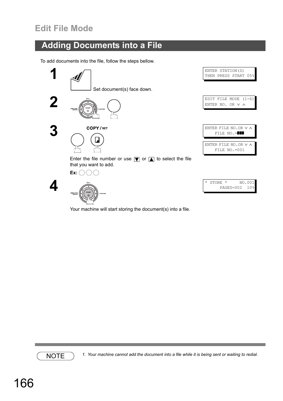 Adding documents into a file, Edit file mode | Panasonic DX-600 User Manual | Page 166 / 255
