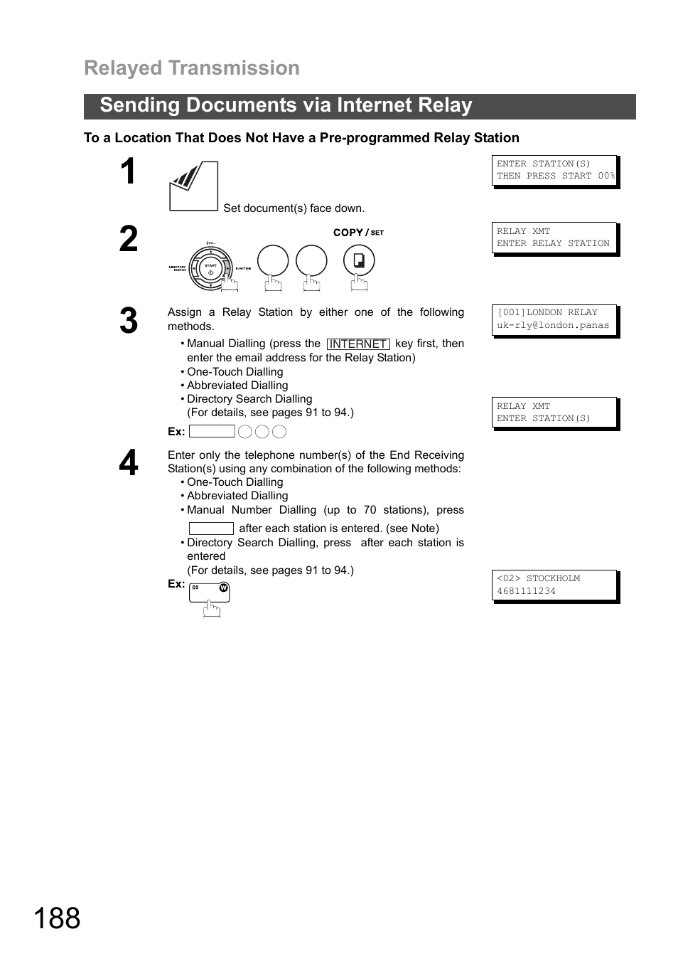 Relayed transmission, Sending documents via internet relay | Panasonic DX-600 User Manual | Page 188 / 255