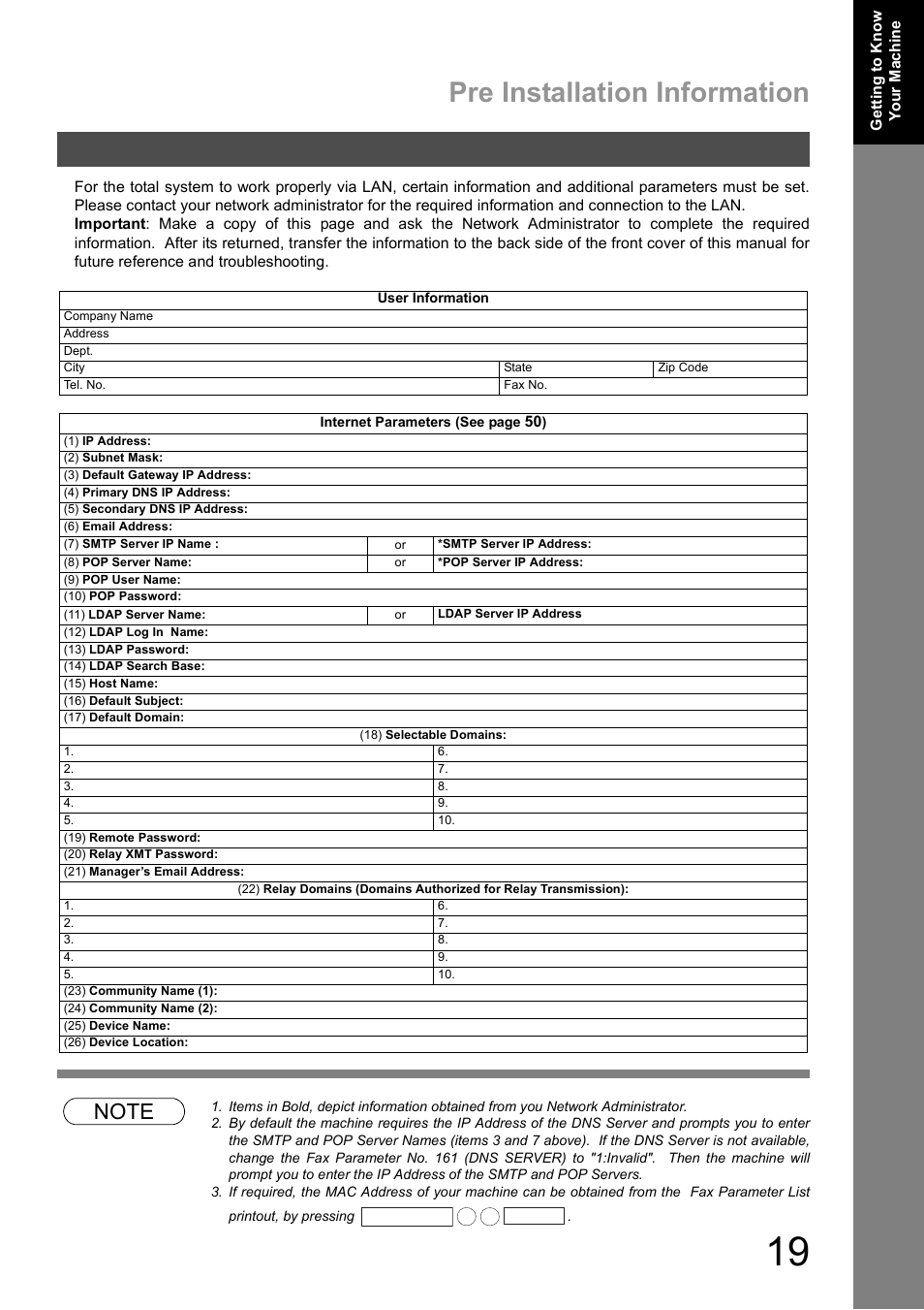 19, r, Pre installation information | Panasonic DX-600 User Manual | Page 19 / 255