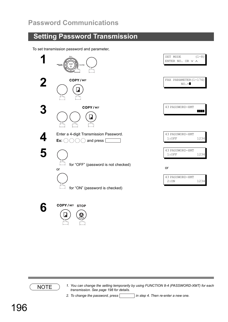 Setting password transmission, Password communications | Panasonic DX-600 User Manual | Page 196 / 255