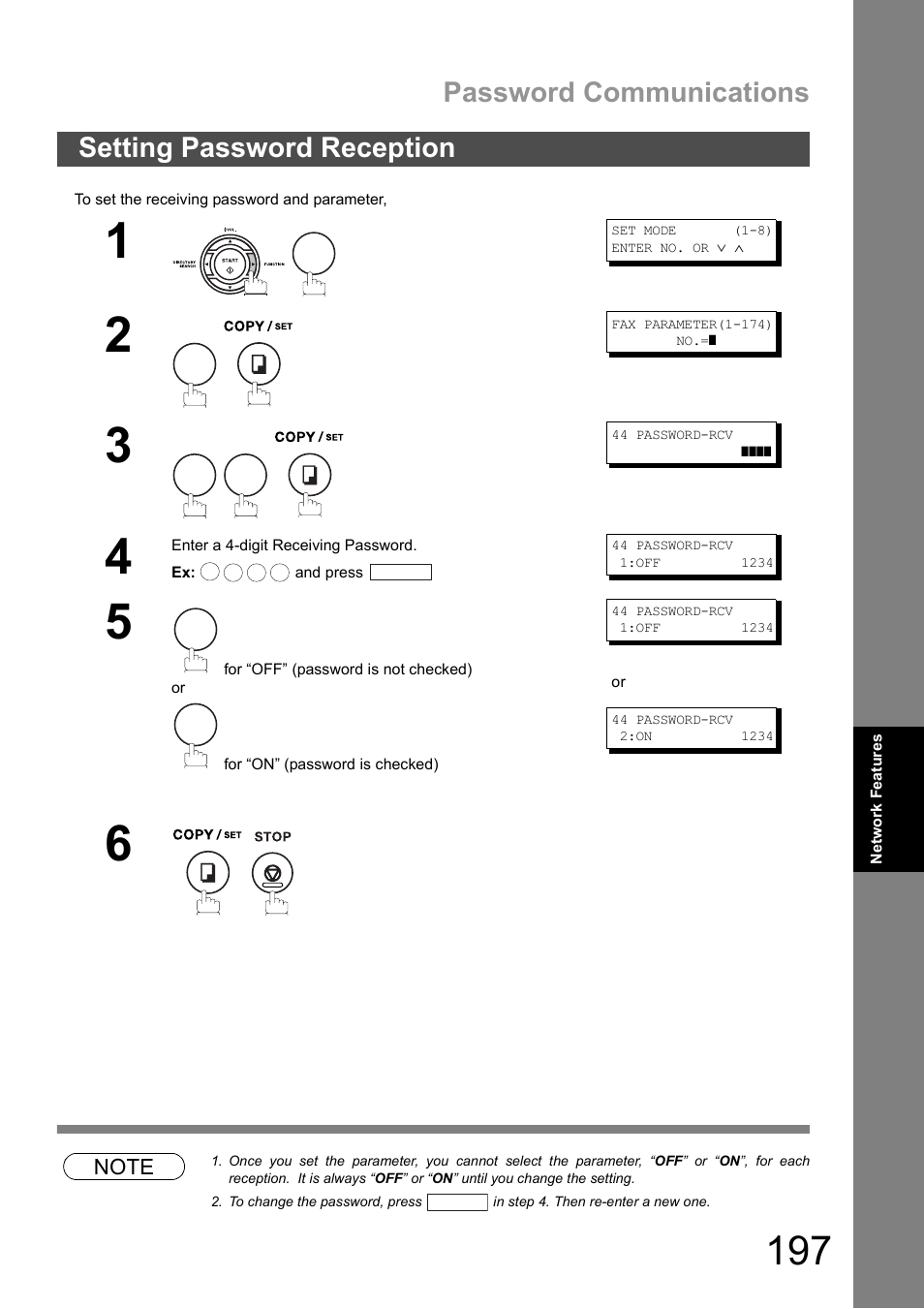 Setting password reception, Password communications | Panasonic DX-600 User Manual | Page 197 / 255