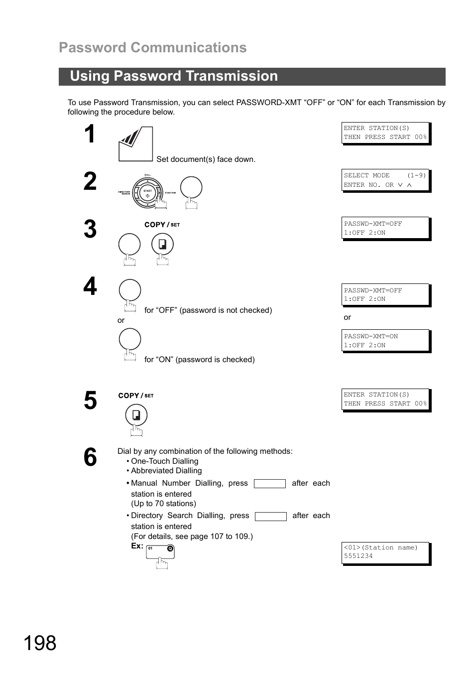 Using password transmission, Password communications | Panasonic DX-600 User Manual | Page 198 / 255