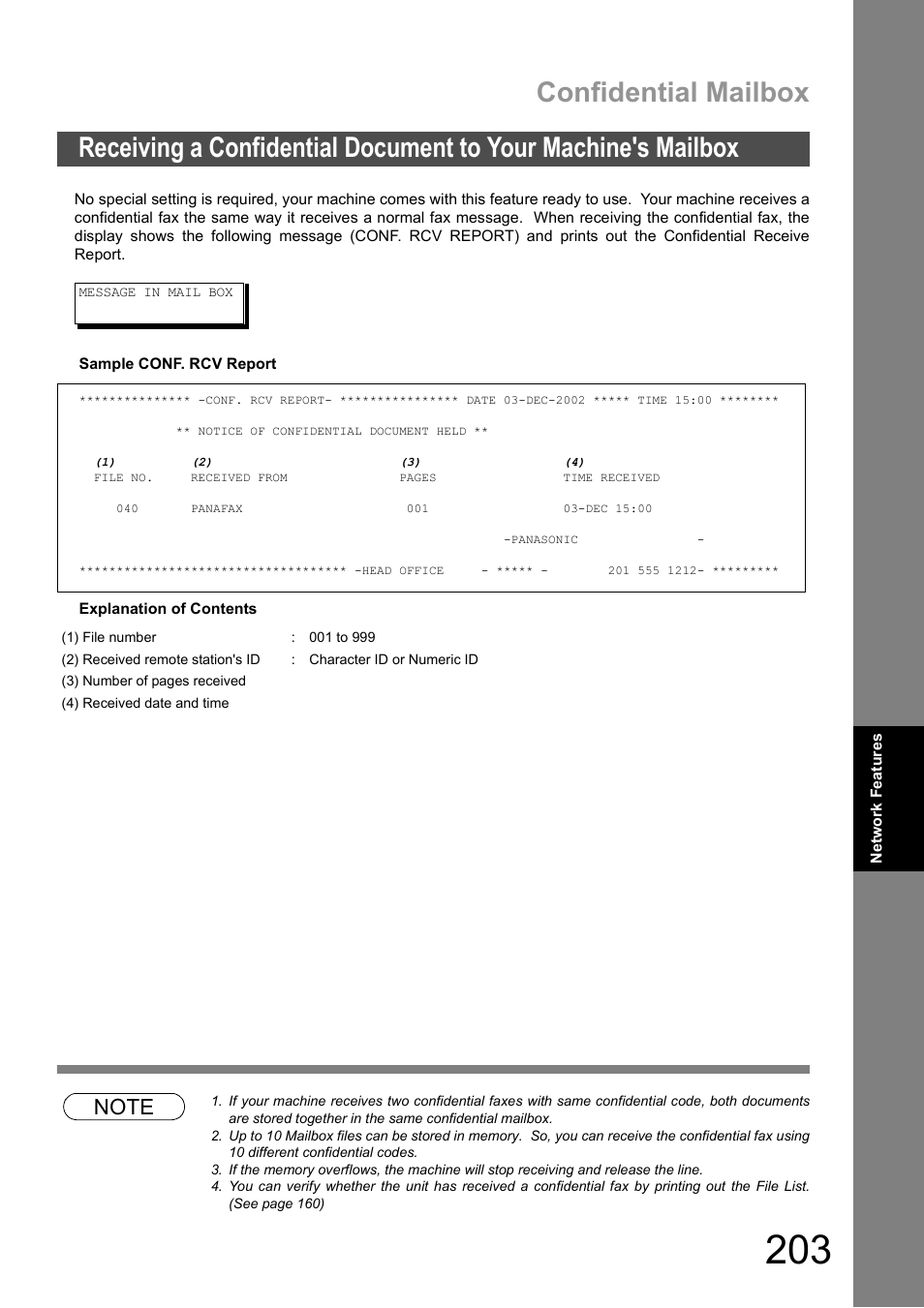 Confidential mailbox | Panasonic DX-600 User Manual | Page 203 / 255