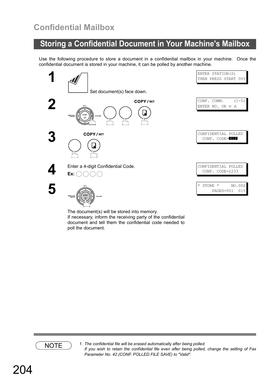 Confidential mailbox | Panasonic DX-600 User Manual | Page 204 / 255