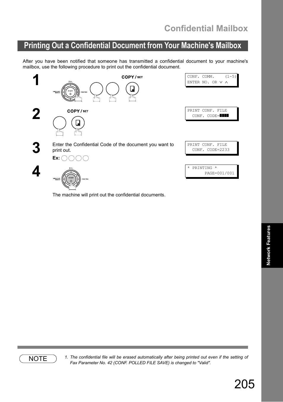 Confidential mailbox | Panasonic DX-600 User Manual | Page 205 / 255