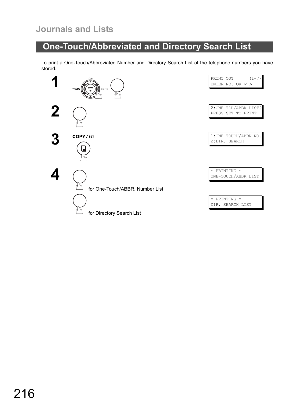 One-touch/abbreviated and directory search list | Panasonic DX-600 User Manual | Page 216 / 255