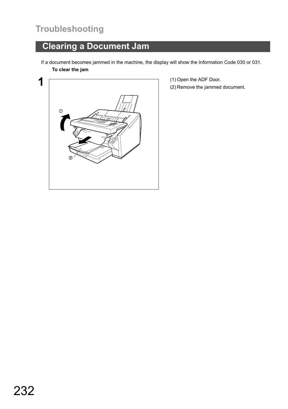 Clearing a document jam | Panasonic DX-600 User Manual | Page 232 / 255