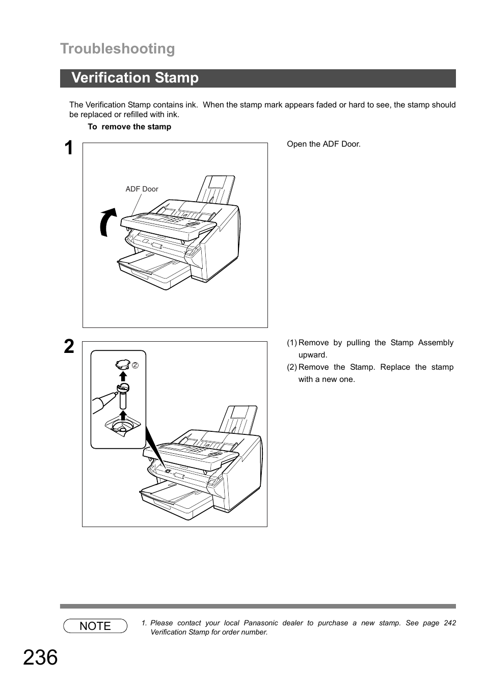 Verification stamp, Troubleshooting | Panasonic DX-600 User Manual | Page 236 / 255