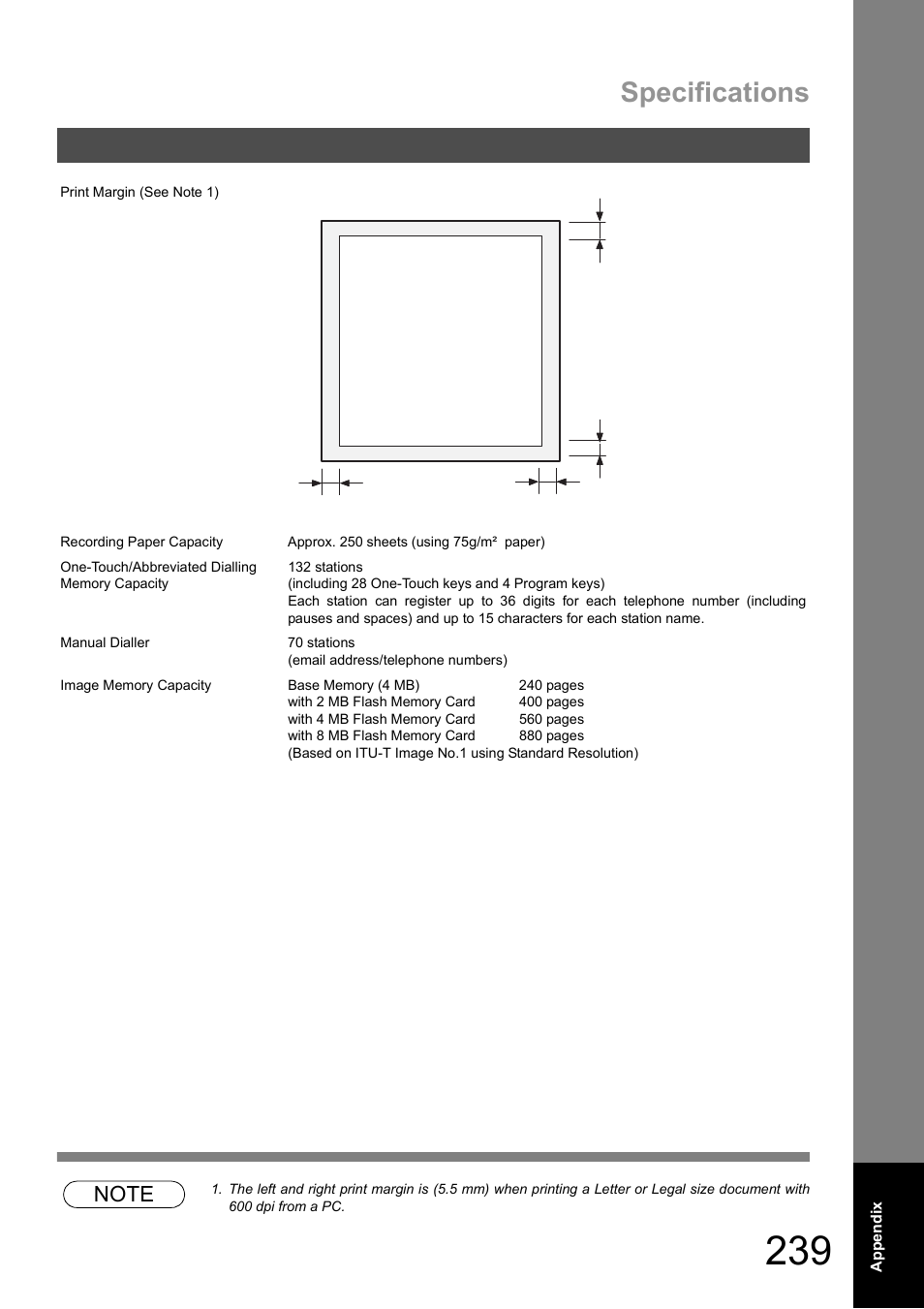 Specifications | Panasonic DX-600 User Manual | Page 239 / 255