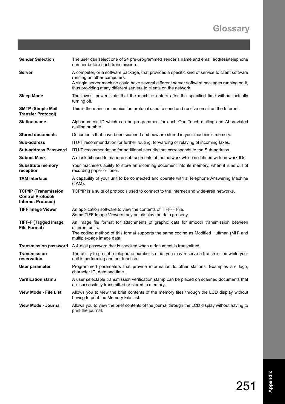 Glossary | Panasonic DX-600 User Manual | Page 251 / 255