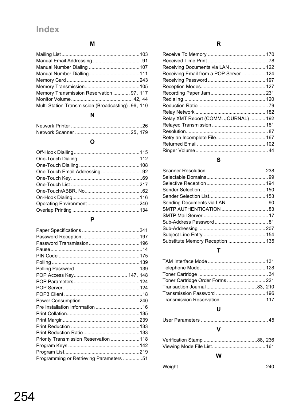 Index | Panasonic DX-600 User Manual | Page 254 / 255