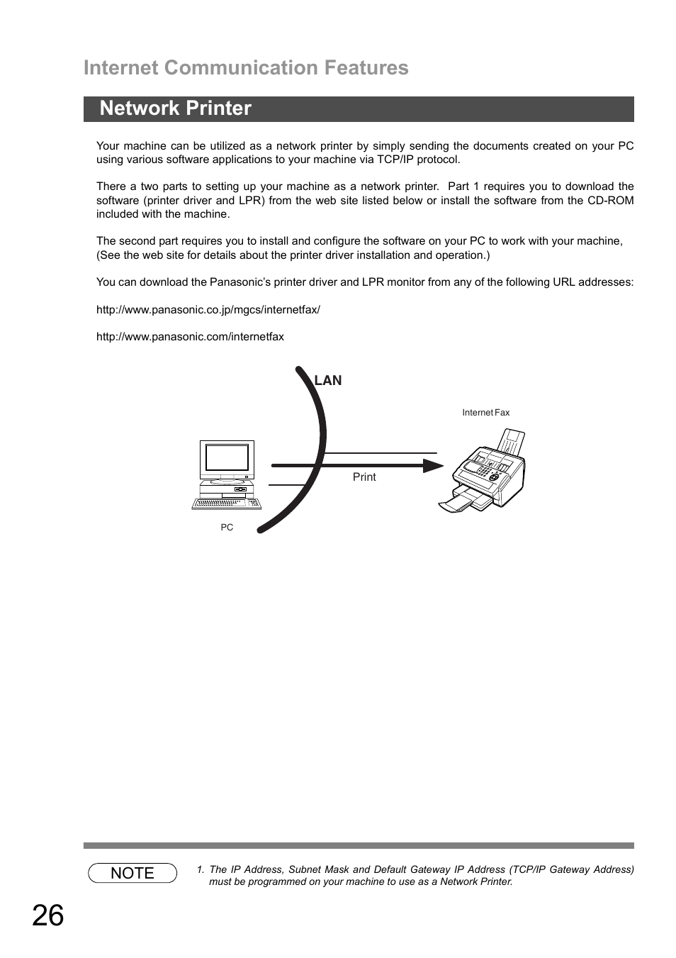 Network printer, Internet communication features | Panasonic DX-600 User Manual | Page 26 / 255
