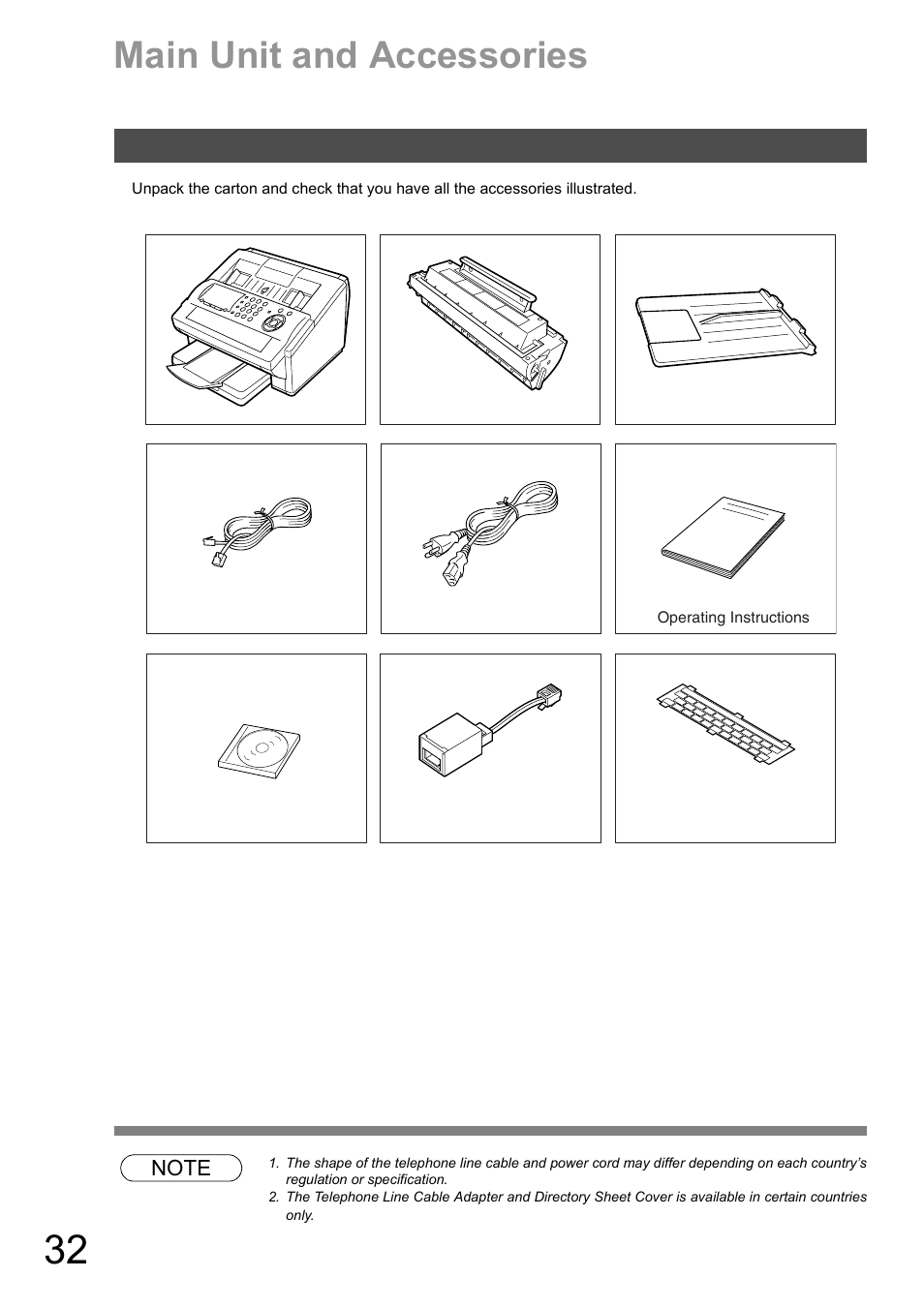 Installing your machine, Main unit and accessories | Panasonic DX-600 User Manual | Page 32 / 255