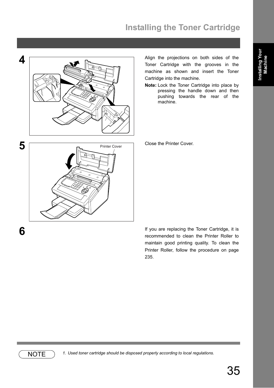 Installing the toner cartridge | Panasonic DX-600 User Manual | Page 35 / 255