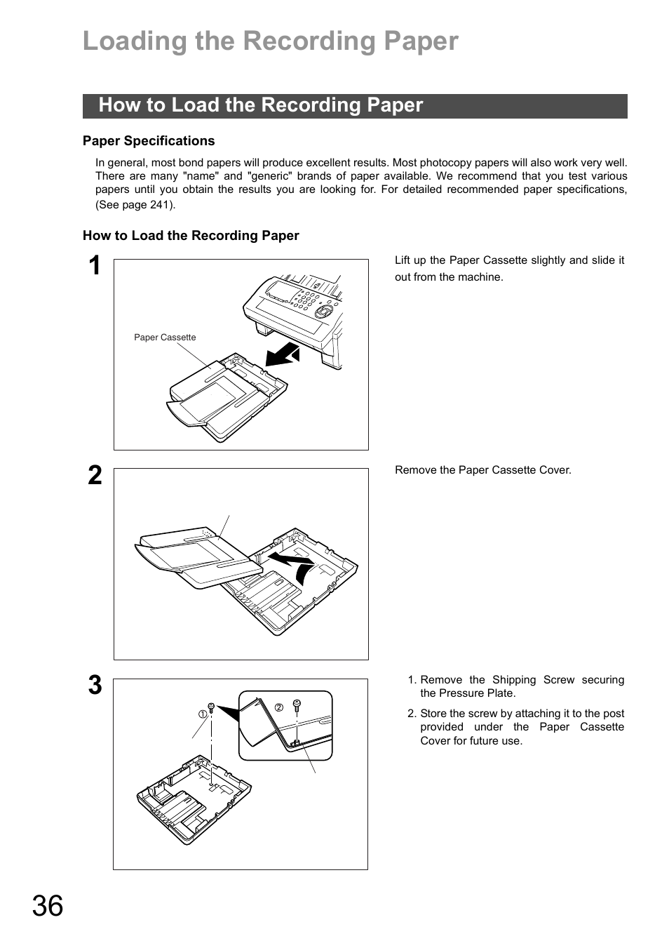 Loading the recording paper, How to load the recording paper | Panasonic DX-600 User Manual | Page 36 / 255