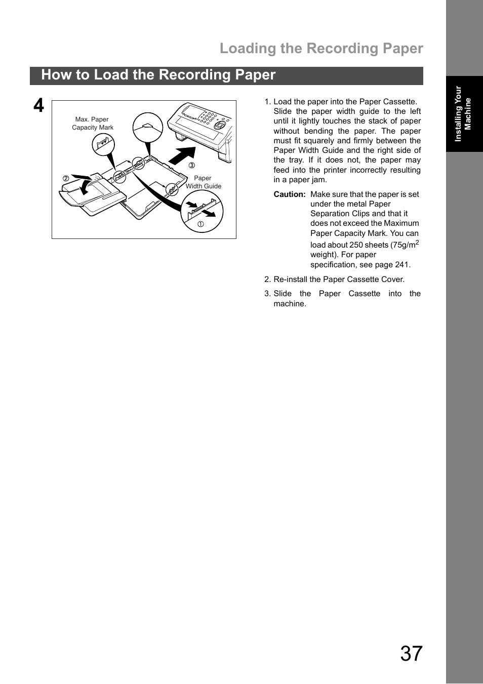 Loading the recording paper, How to load the recording paper | Panasonic DX-600 User Manual | Page 37 / 255