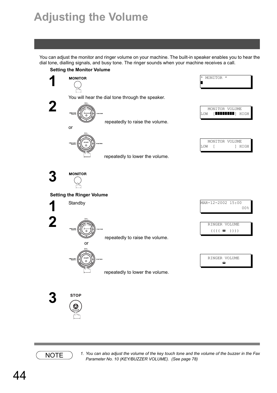 Adjusting the volume | Panasonic DX-600 User Manual | Page 44 / 255