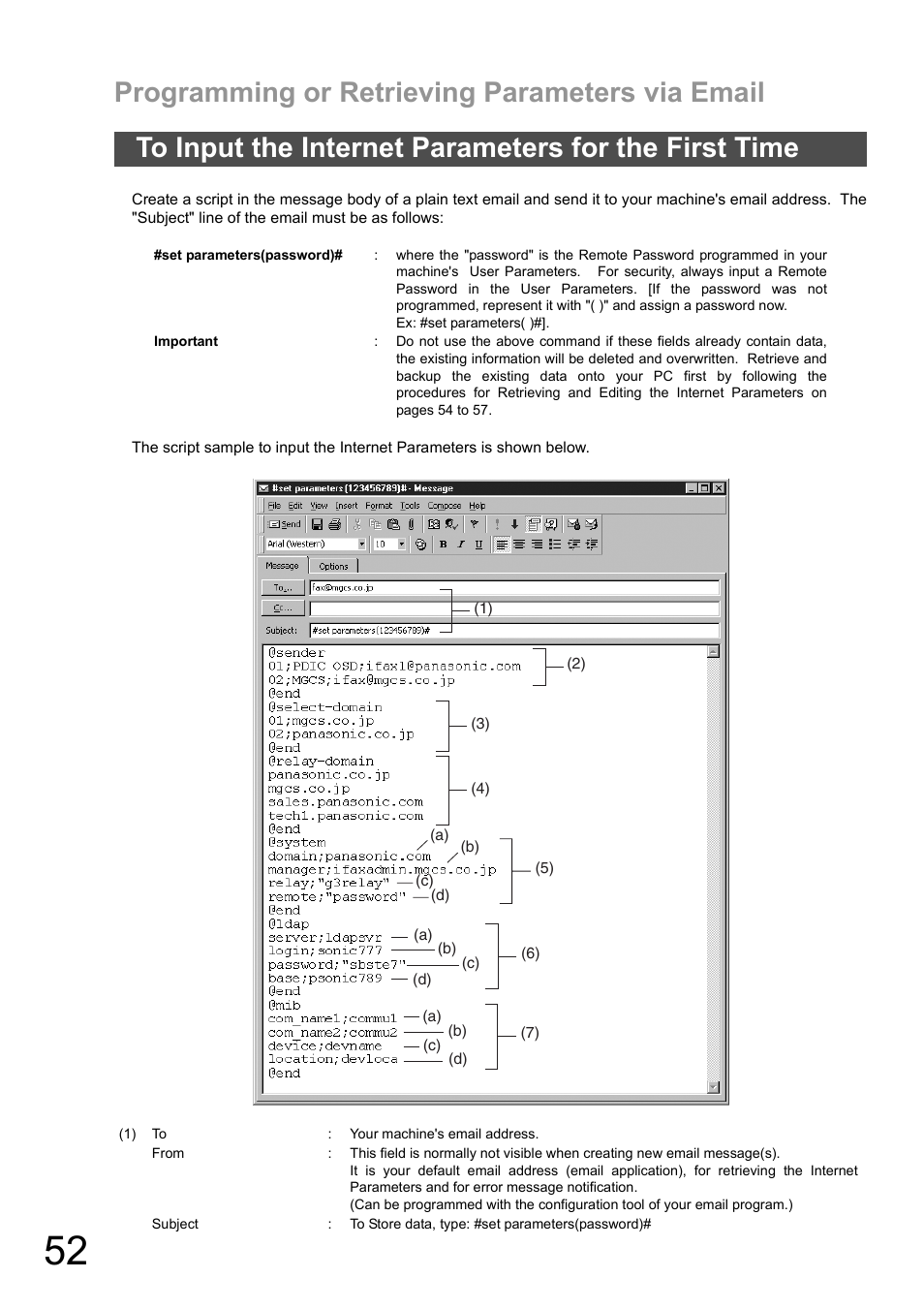 Programming or retrieving parameters via email | Panasonic DX-600 User Manual | Page 52 / 255