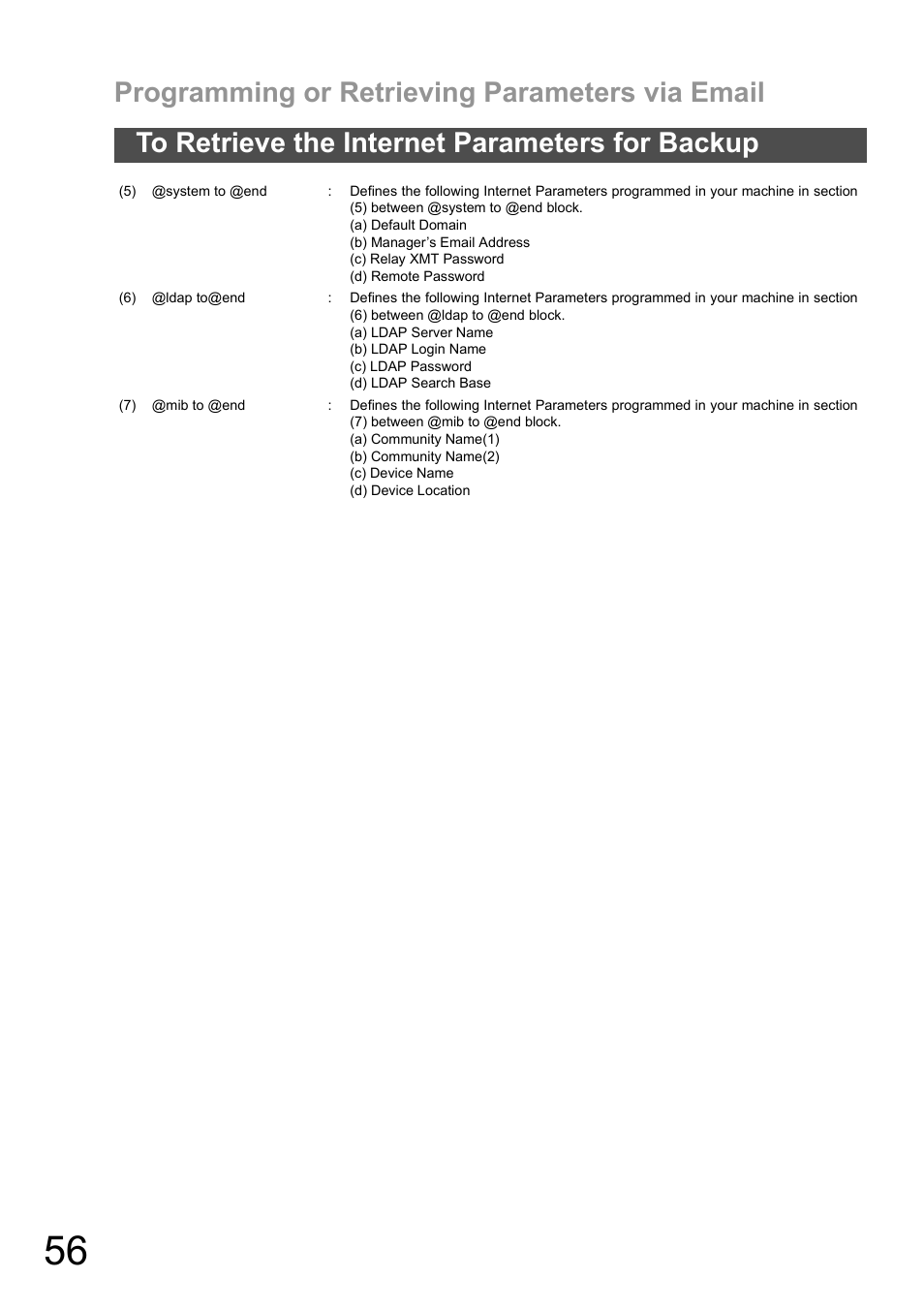 Programming or retrieving parameters via email | Panasonic DX-600 User Manual | Page 56 / 255