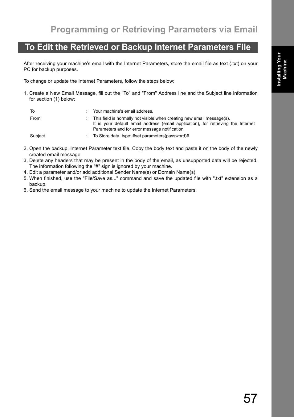 Programming or retrieving parameters via email | Panasonic DX-600 User Manual | Page 57 / 255