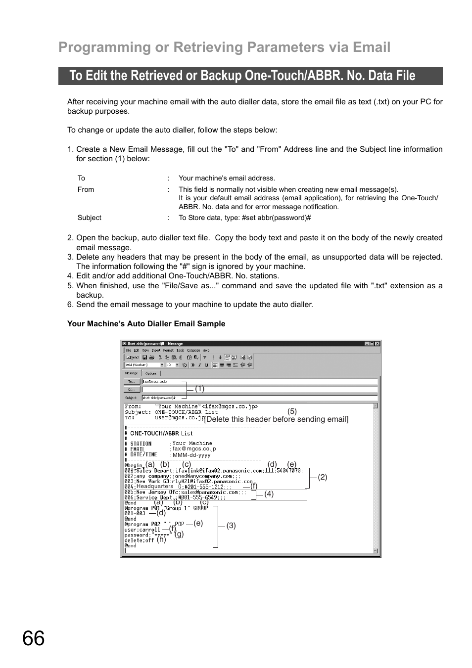 Programming or retrieving parameters via email | Panasonic DX-600 User Manual | Page 66 / 255