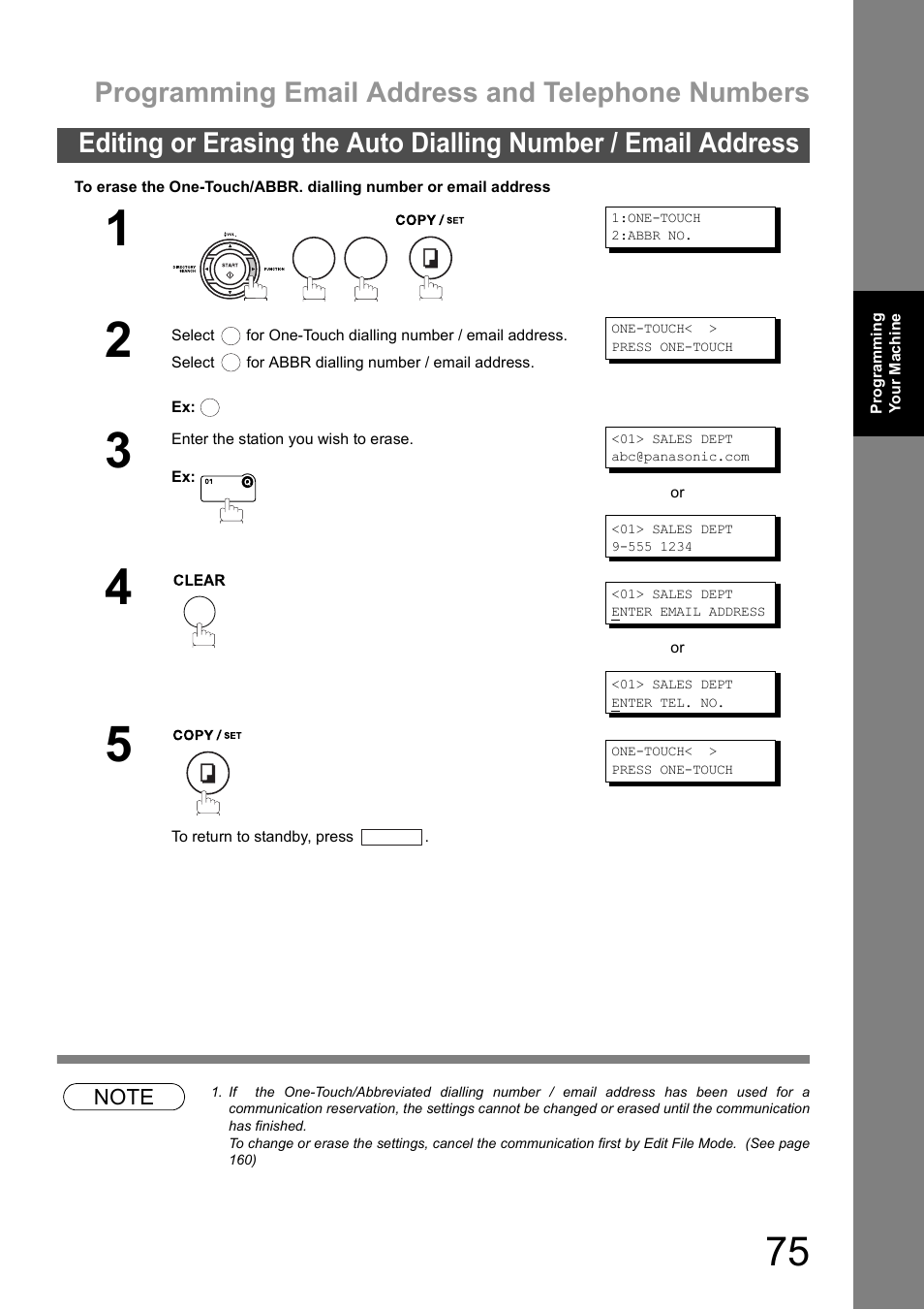 Programming email address and telephone numbers | Panasonic DX-600 User Manual | Page 75 / 255