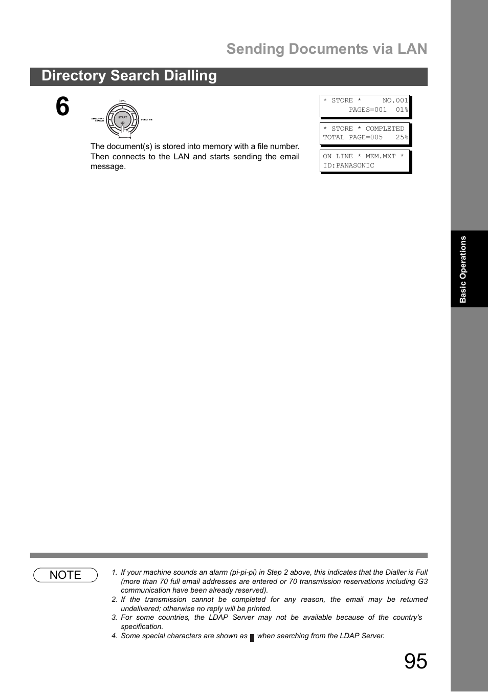 Sending documents via lan, Directory search dialling | Panasonic DX-600 User Manual | Page 95 / 255