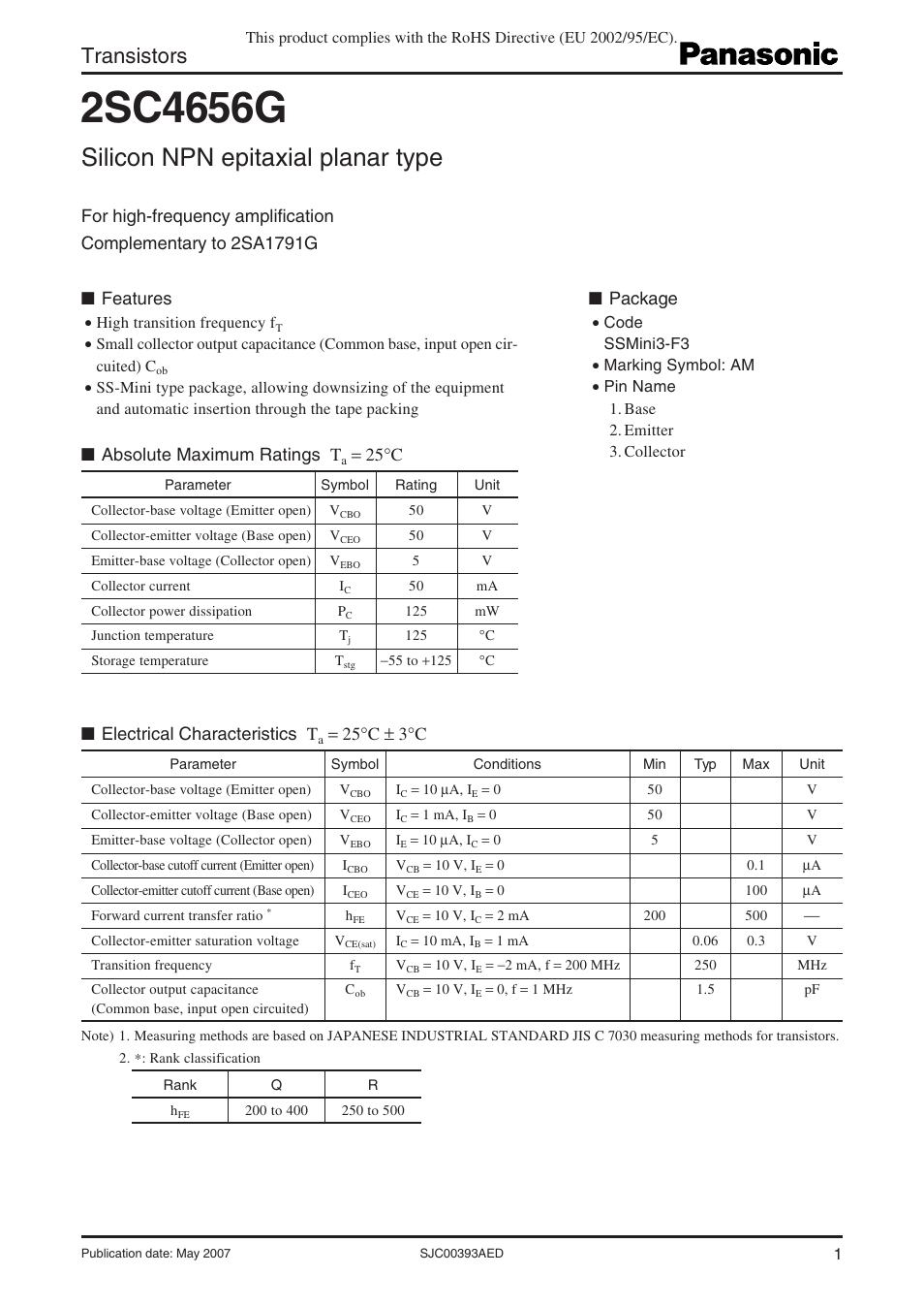 Panasonic 2SC4656G User Manual | 4 pages