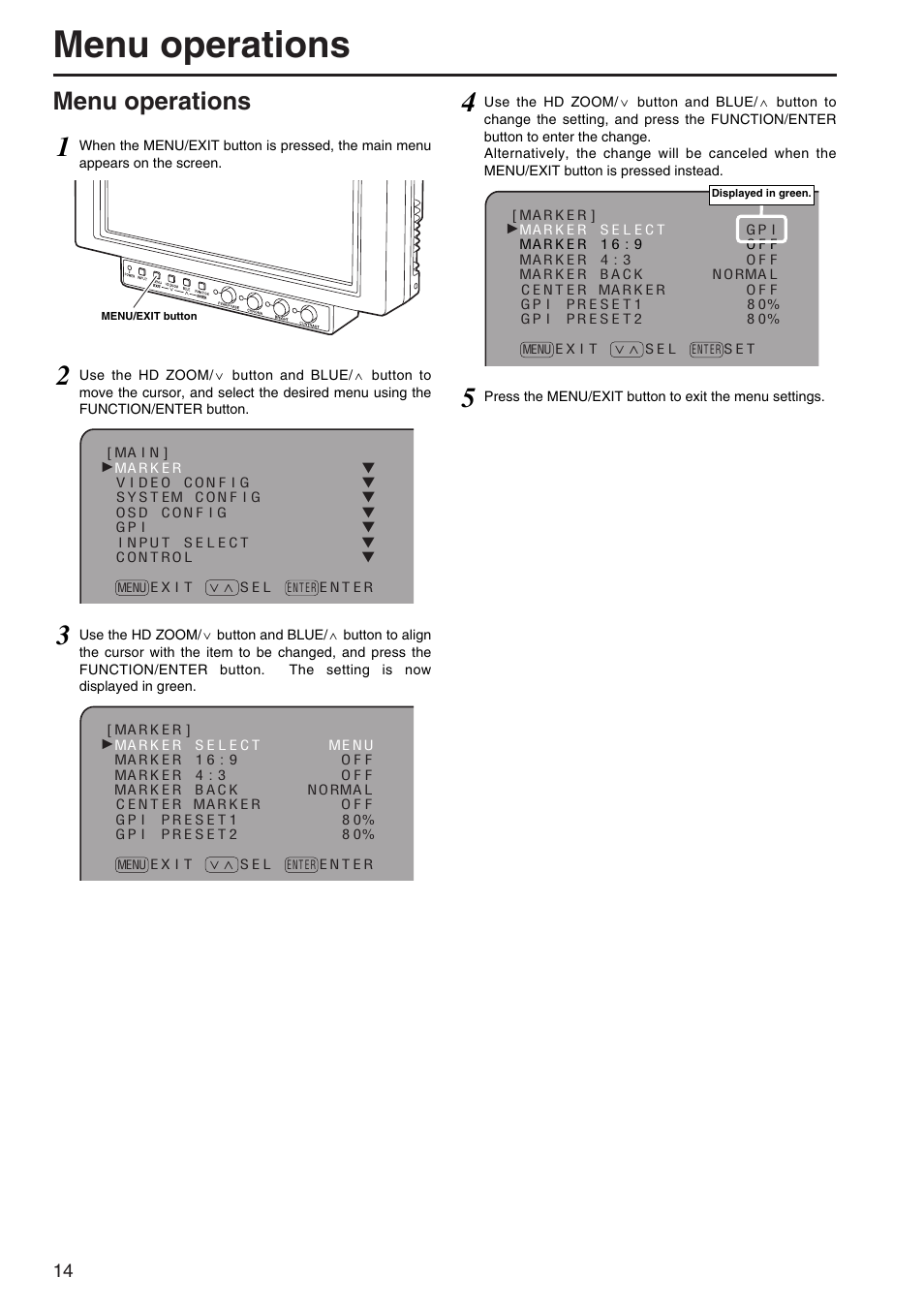 Menu operations | Panasonic BT-LH900A User Manual | Page 14 / 32
