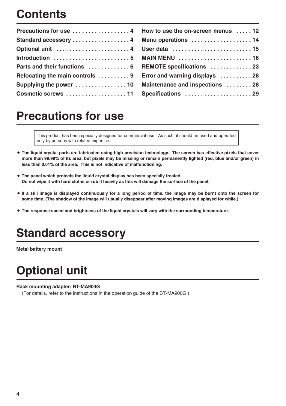 Panasonic BT-LH900A User Manual | Page 4 / 32