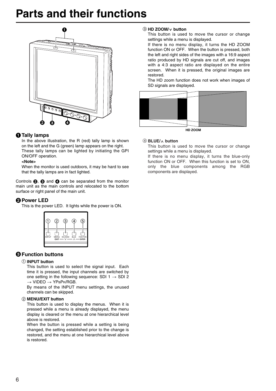 Parts and their functions | Panasonic BT-LH900A User Manual | Page 6 / 32